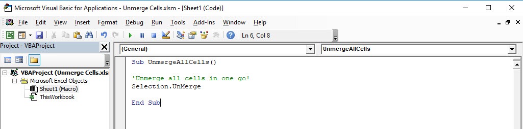 Unmerge All Cells Using Macros In Excel