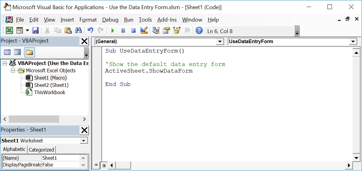 Use the Data Entry Form Using Macros In Excel