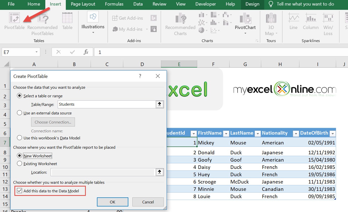Data Model and Relationships In Microsoft Excel Pivot Tables