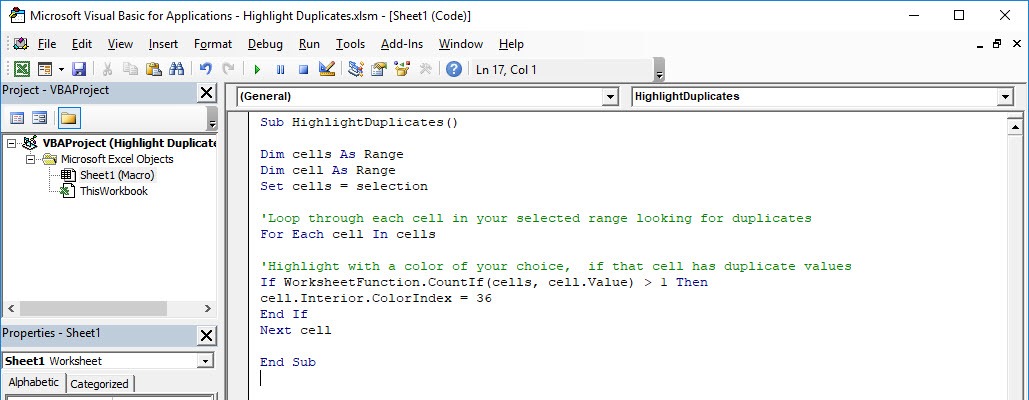 Highlight Duplicates Using Macros In Excel