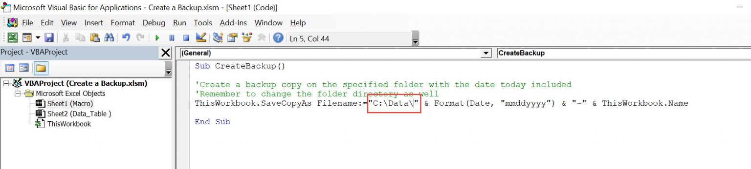 Create a Backup Using Macros | MyExcelOnline