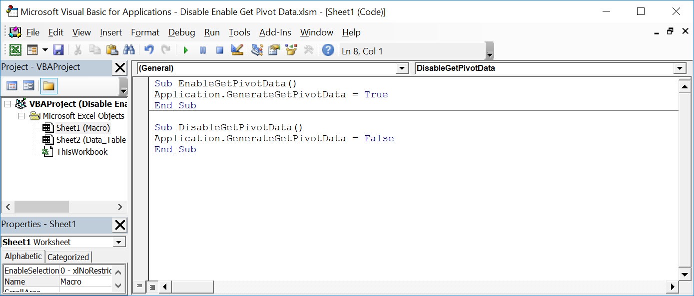 Disable/Enable Get Pivot Data Using Macros In Excel | MyExcelOnline
