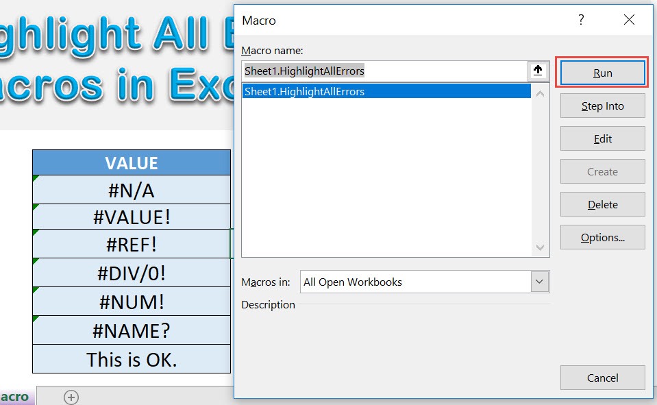 Highlight All Errors Using Macros In Excel