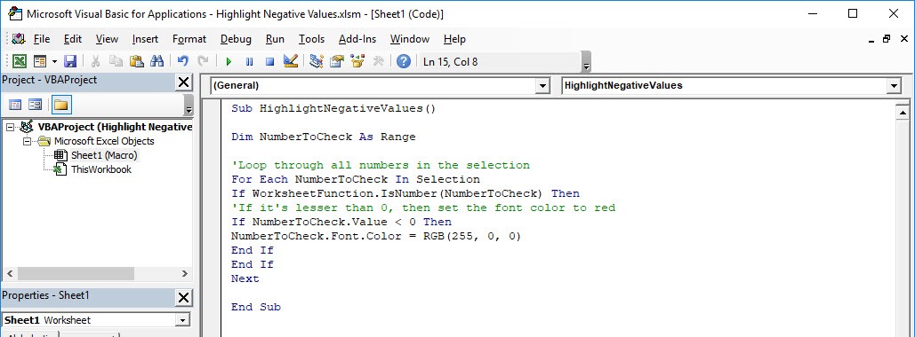 Highlight Negative Values Using Macros In Excel