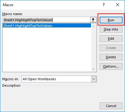 Highlight Top 10 Values of Selection Using Macros In Excel