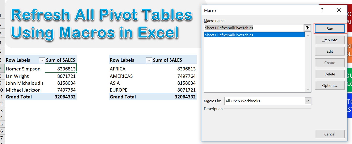 Refresh All Pivot Tables Using Macros In Excel | MyExcelOnline
