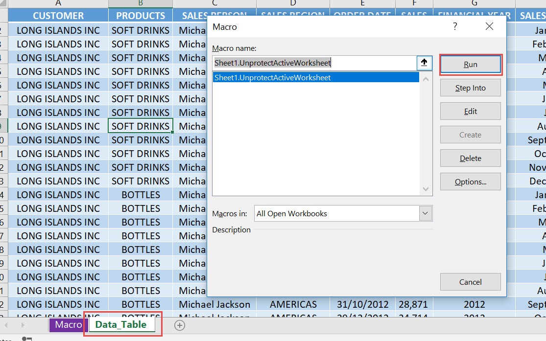 Unprotect Active Worksheet Using Macros In Excel