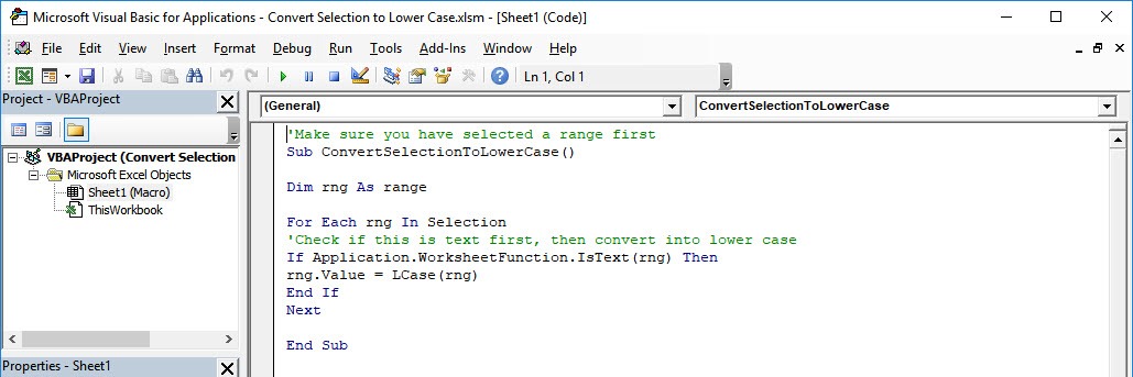 Convert Selection to Lower Case Using Macros In Excel