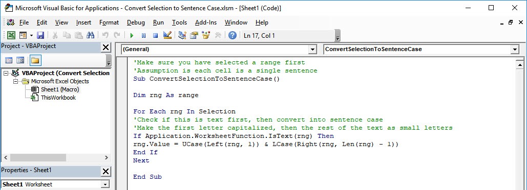 Convert Selection to Sentence Case Using Macros In Excel