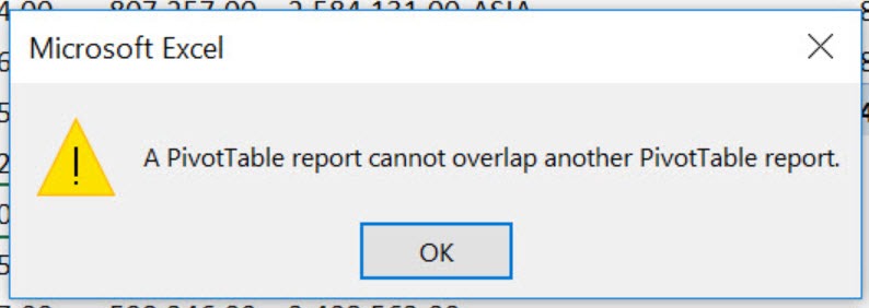 A PivotTable report cannot overlap another PivotTable report - Solution