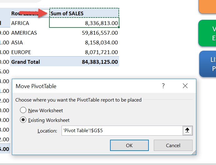 A PivotTable report cannot overlap another PivotTable report - Solution