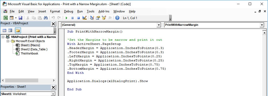 Print with a Narrow Margin Using Macros In Excel