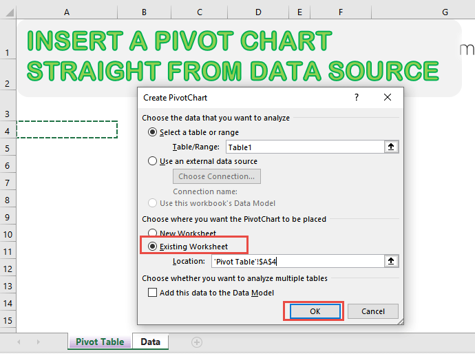 Insert a Pivot Chart Straight From Data Source