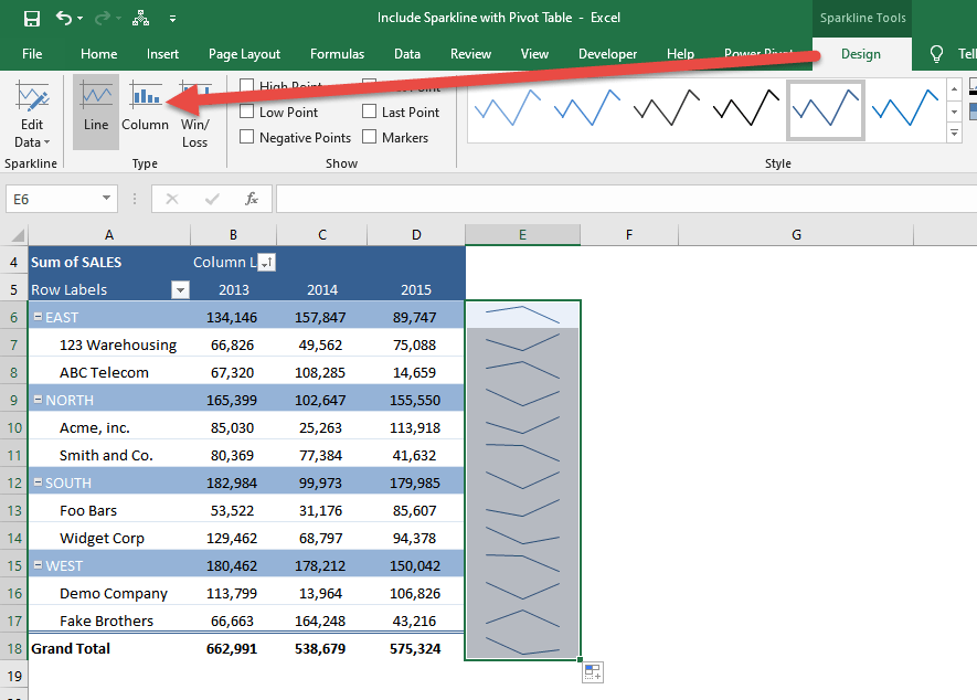 Include Sparkline with Pivot Table