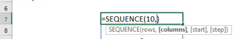 SEQUENCE Formula in Excel