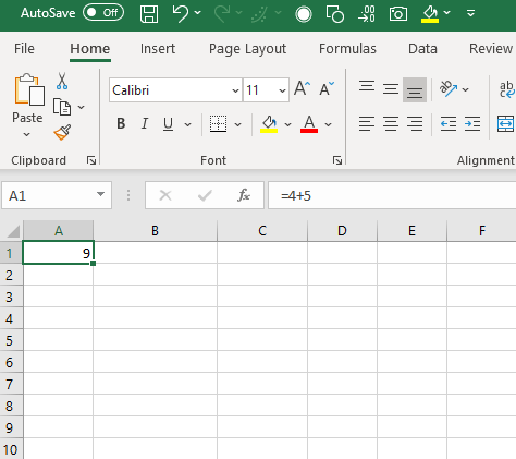 addition in excel