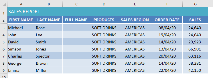 how to merge first and last name in excel