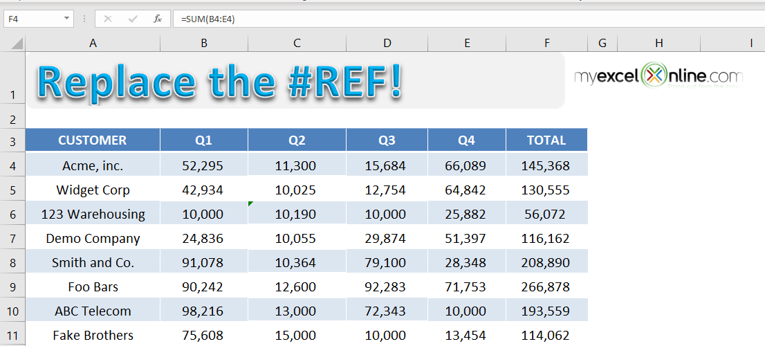 Clear a #REF error in Excel