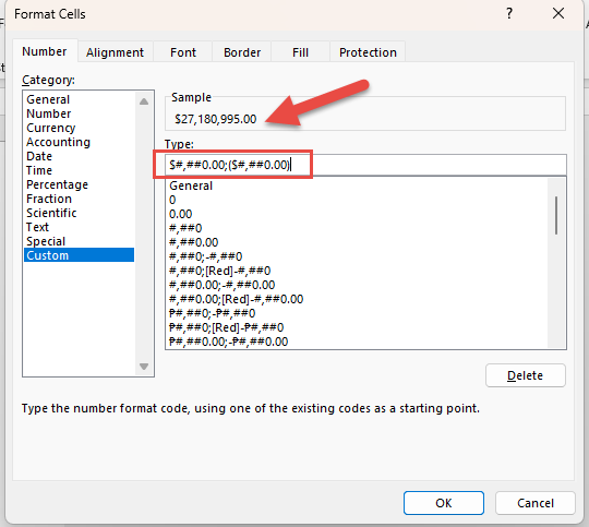 excel custom number format millions and thousands
