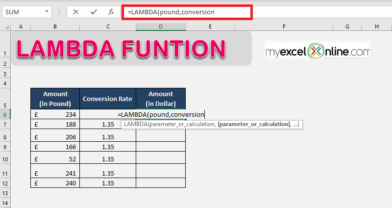 LAMBDA Function in Excel - Create Custom Functions in Excel | MyExcelOnline