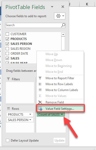 Change Count to Sum in Excel Pivot Tables