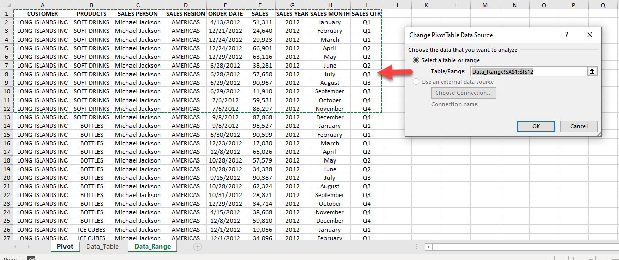 Change Data Source in Pivot Table