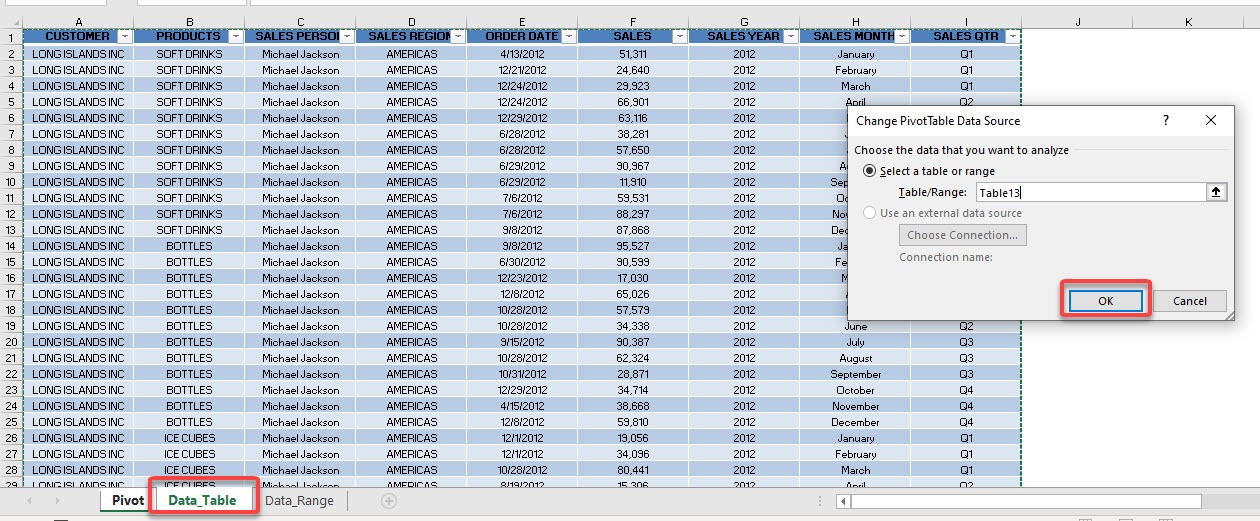 Change Data Source in Pivot Table