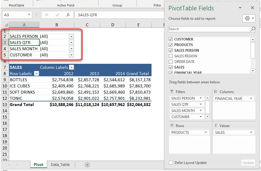 Change Layout of Report Filter