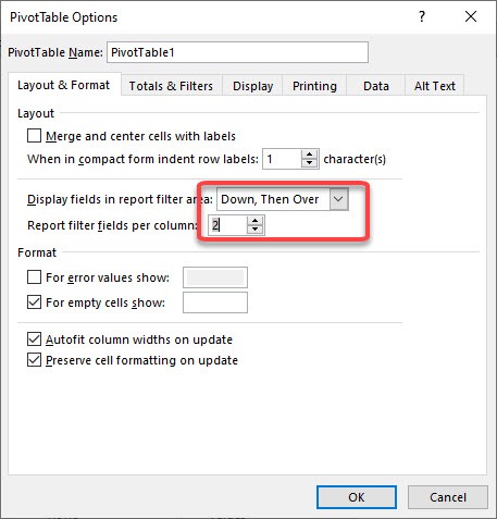 Change Layout of Report Filter