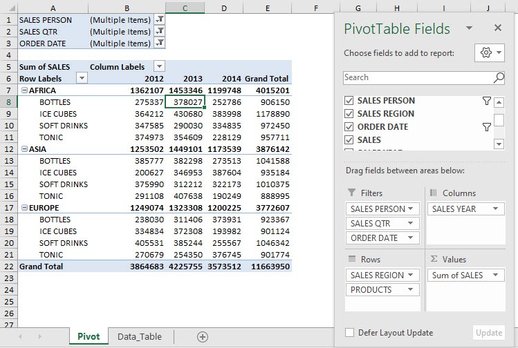 Clear Filters & Clear Pivot