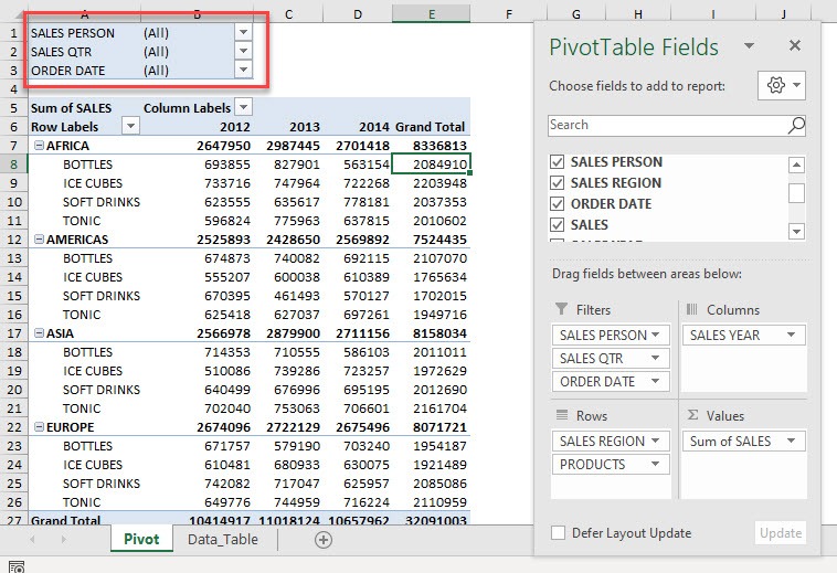 Clear Filters & Clear Pivot