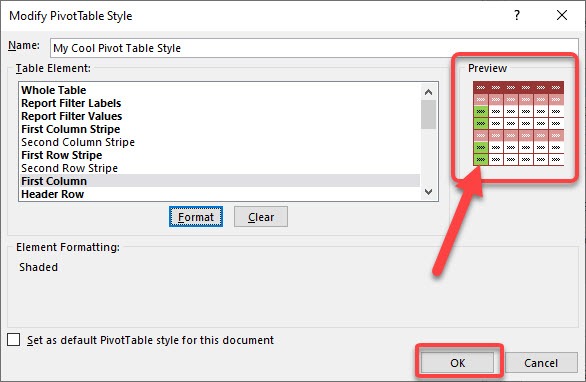 Customising Excel Pivot Table Styles