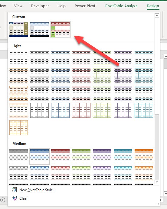 Customising Excel Pivot Table Styles