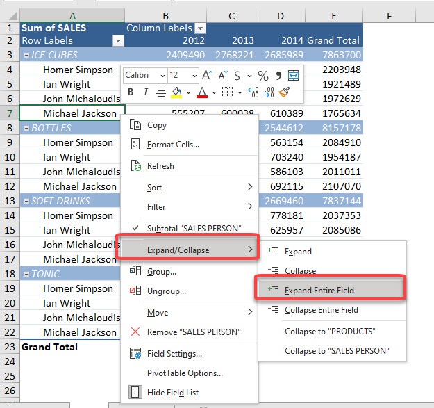 Expand and Collapse buttons in Excel Pivot Tables