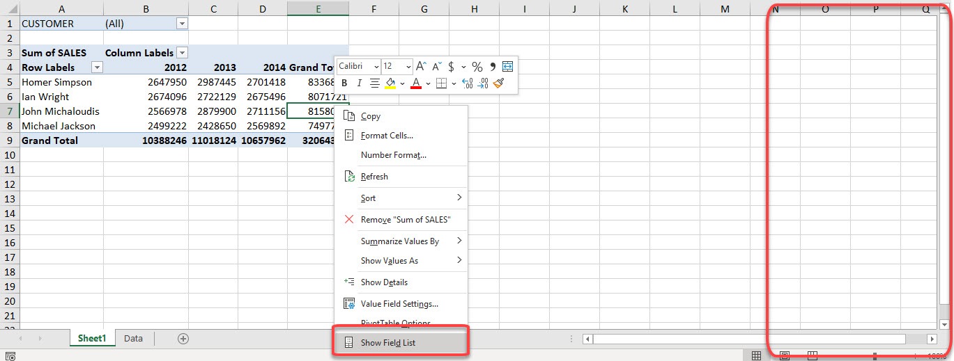 Excel Pivot Table Field List - Activate, move, resize & layout