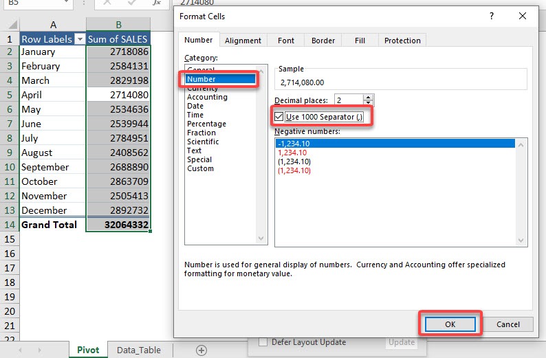 Predetermined Number Formatting in Excel Pivot Tables