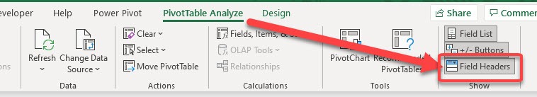 Show/Hide Field Headers in Excel Pivot Tables