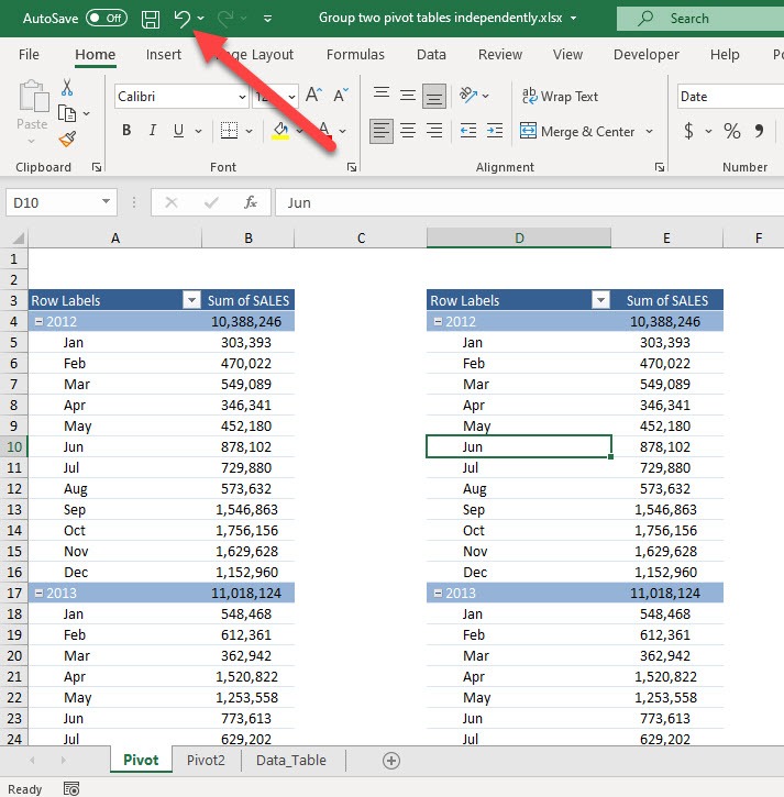 Group Two Excel Pivot Tables Independently | MyExcelOnline