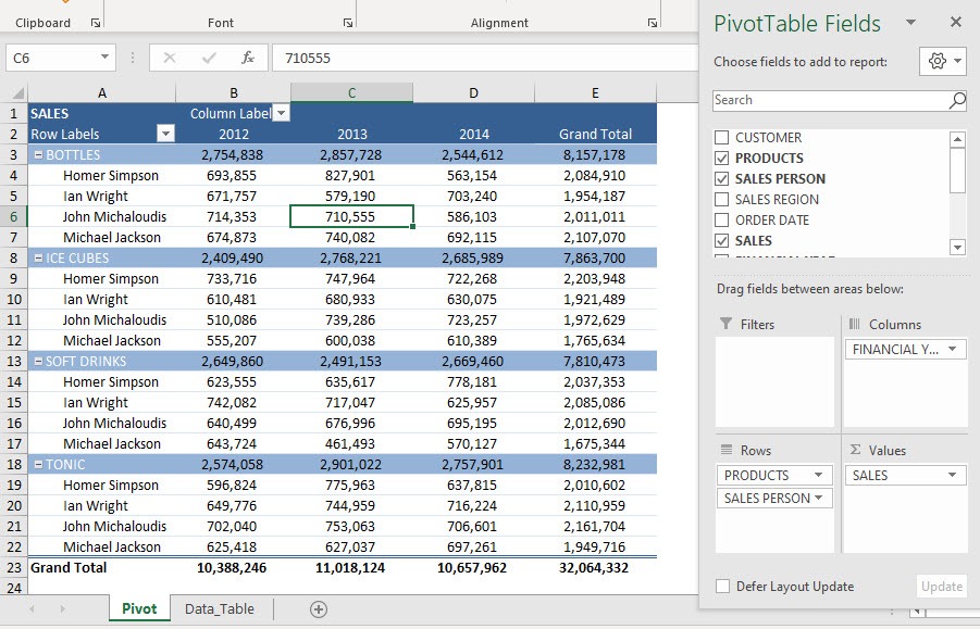 Print Excel Pivot Table on two pages