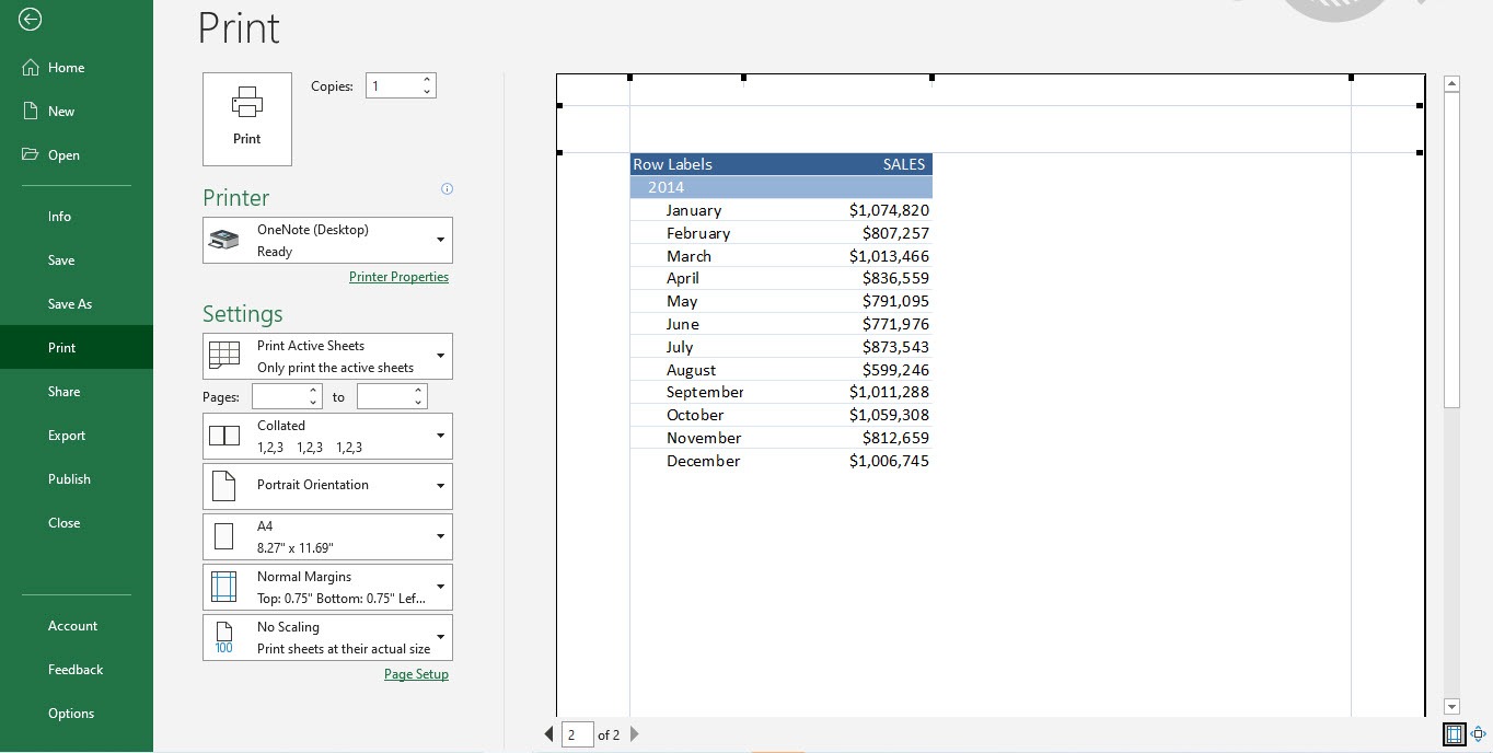 Print Excel Pivot Table on two pages