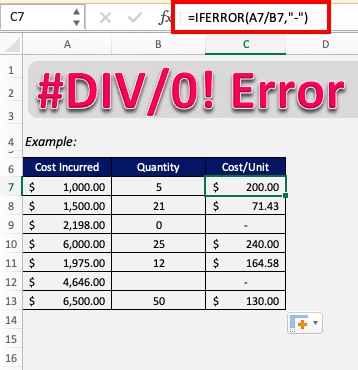 How to fix the #DIV/0! error in Excel Formulas