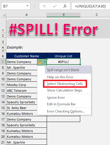 How to fix the #SPILL! error in Excel formulas