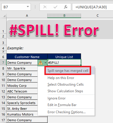 How to fix the #SPILL! error in Excel formulas