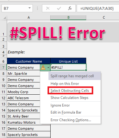 How to fix the #SPILL! error in Excel formulas