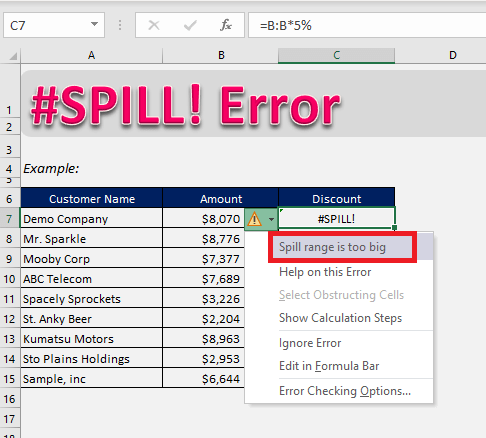 How to fix the #SPILL! error in Excel formulas