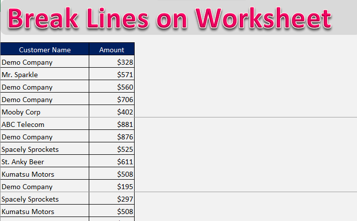 Break Line on Worksheet