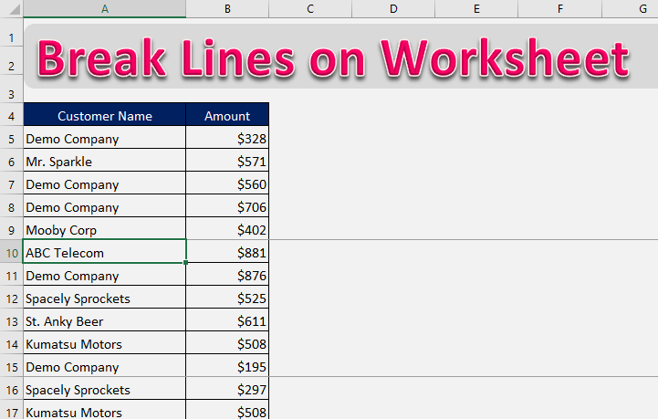 Break Line on Worksheet