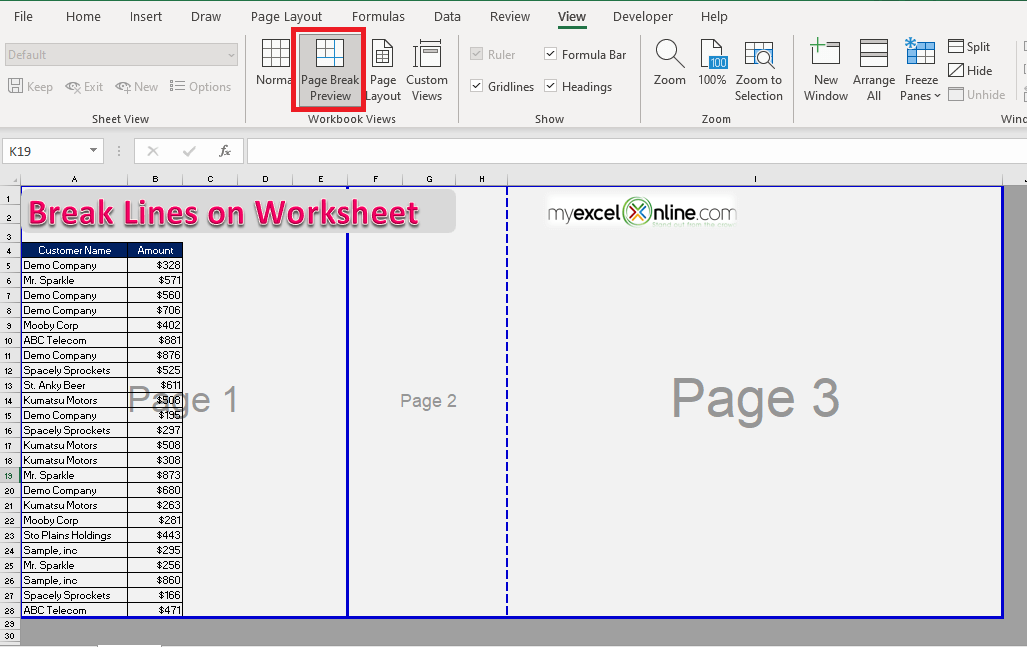 Break Line on Worksheet