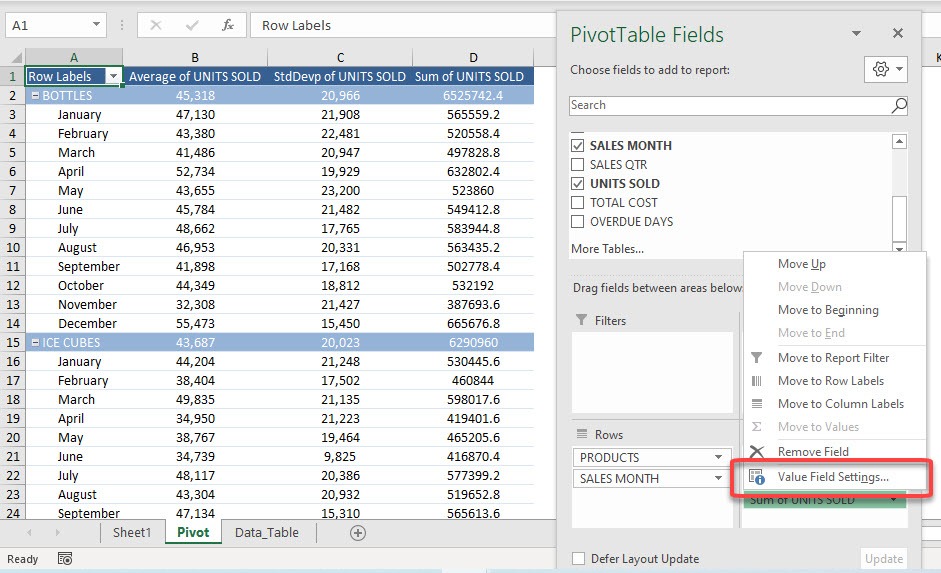 Product in Excel Pivot Tables