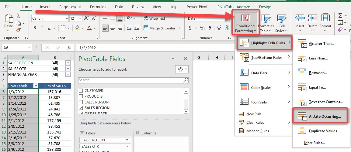 Highlight Cell Rules based on date labels